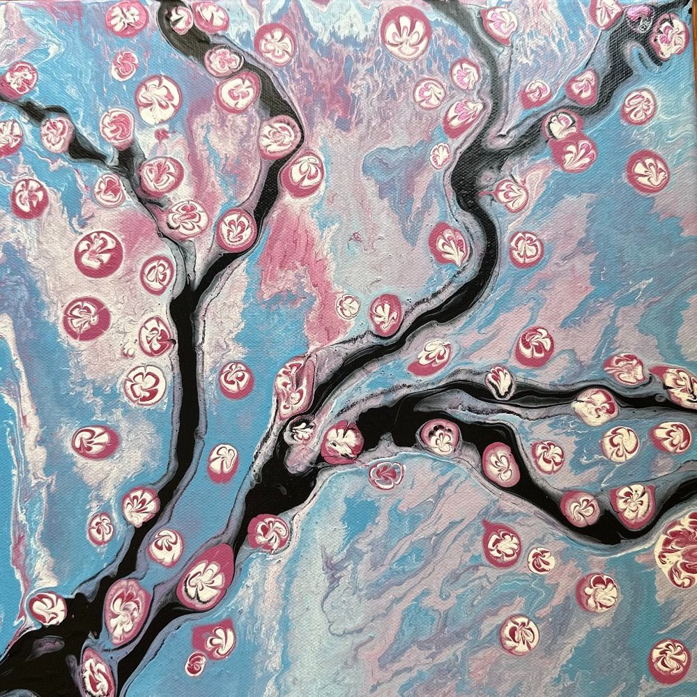 An original art. Cherry Blossom painting 12x12.